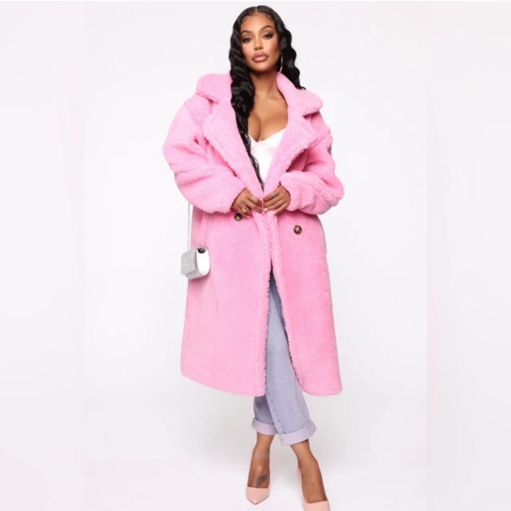 Fashion Nova Oversized Pink Teddy Jacket